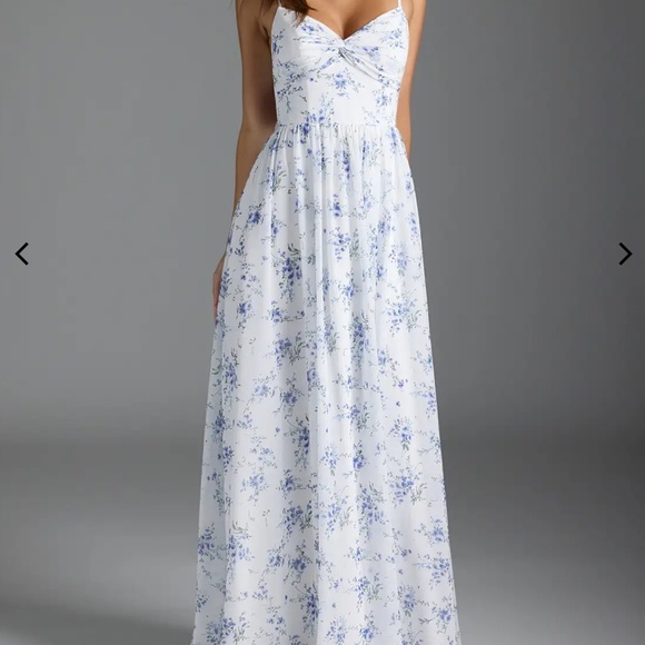 AZAZIE ZEYA Blue Cottage Floral A-Line V-Neck Pleated Chiffon Dress Size A16 NWT - Picture 2 of 15